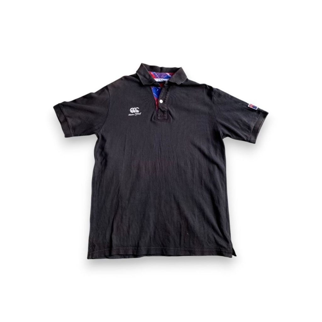 Kaos Kerah Canterbury of New Zealand 1904 Vintage Black Short Sleeve Poloshirt