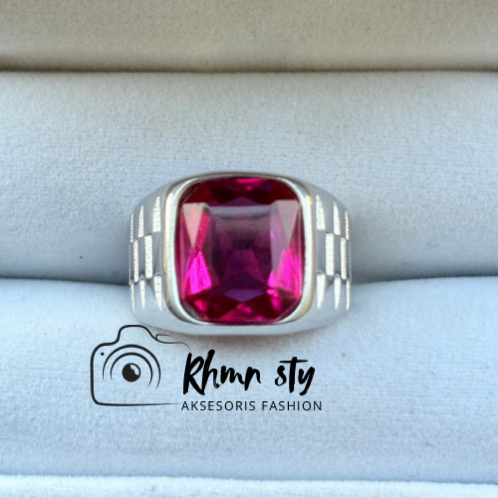 cincin Batu pink topas kotak cutting
