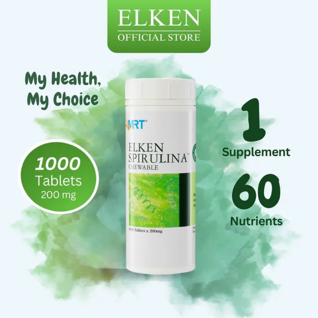 Elken Spirulina 1000 Tablet Suplemen Kesihatan Alami 100% Original Elken HQ