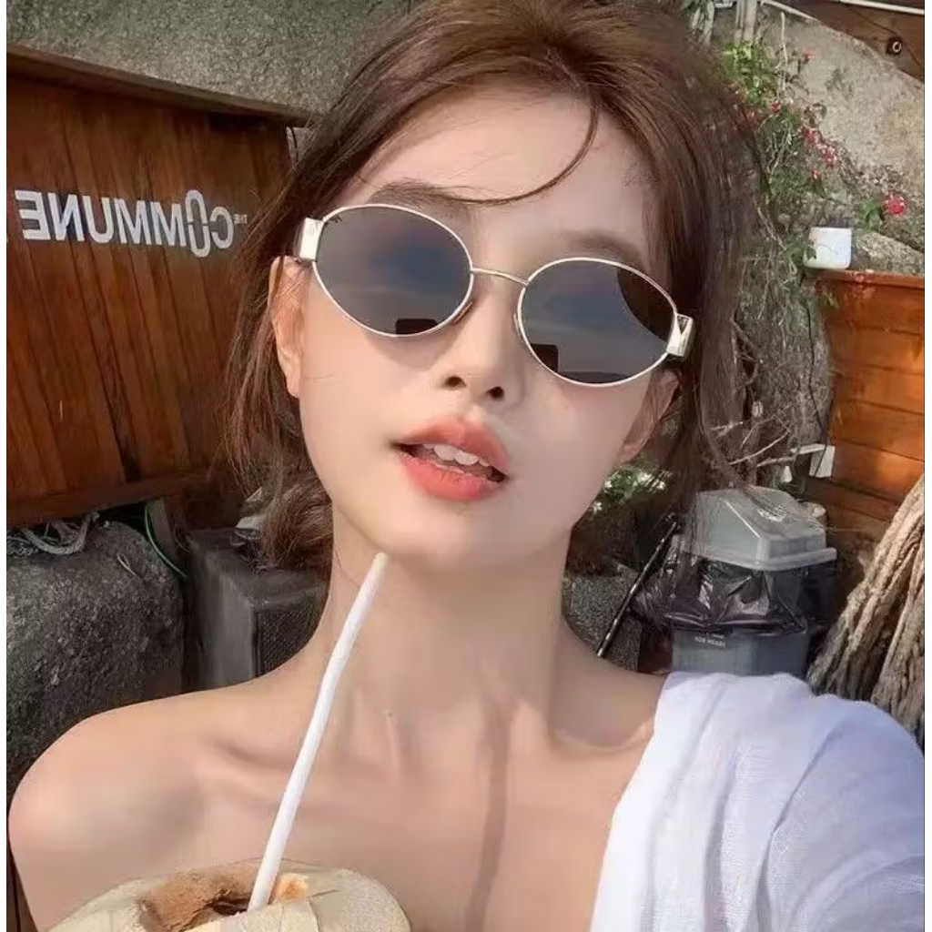 [LT] Kacamata Fashion Premium Oval Sunglasses Anti UV400 Logo Double CC