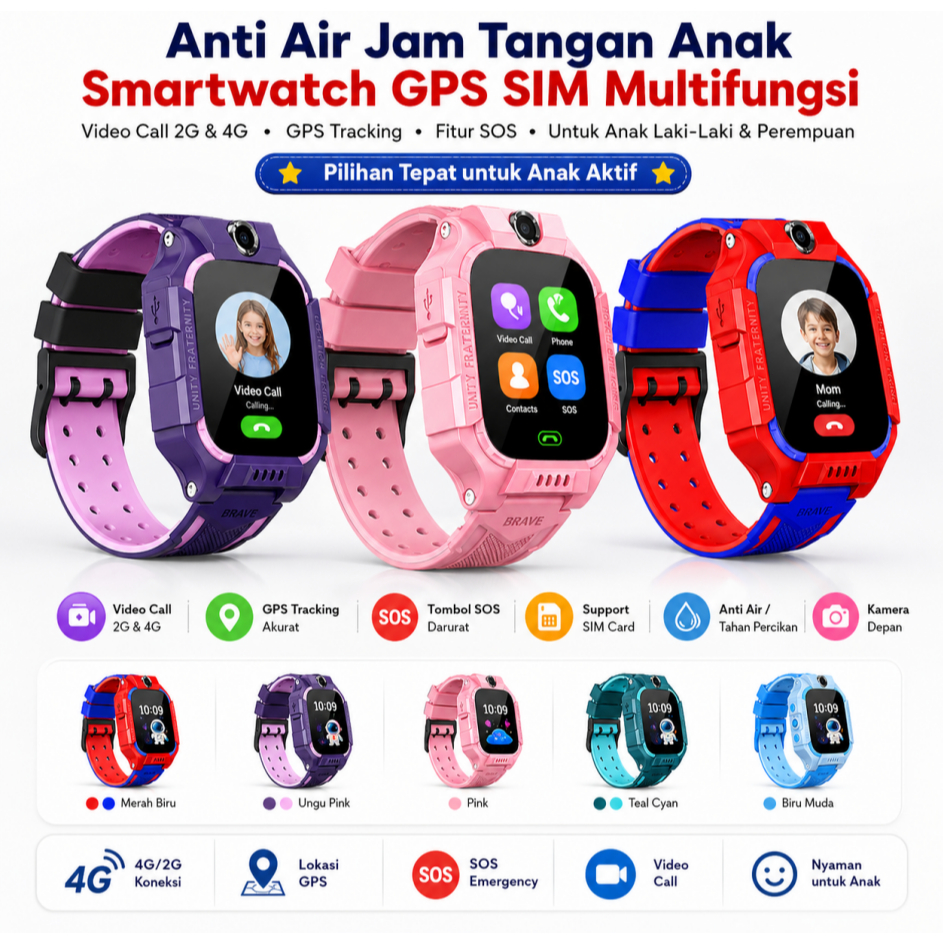 Q19 Smartwatch Anak GPS Bisa Telepon Layar Digital Tahan Air IP67 Jam Tangan Anak Anti Air