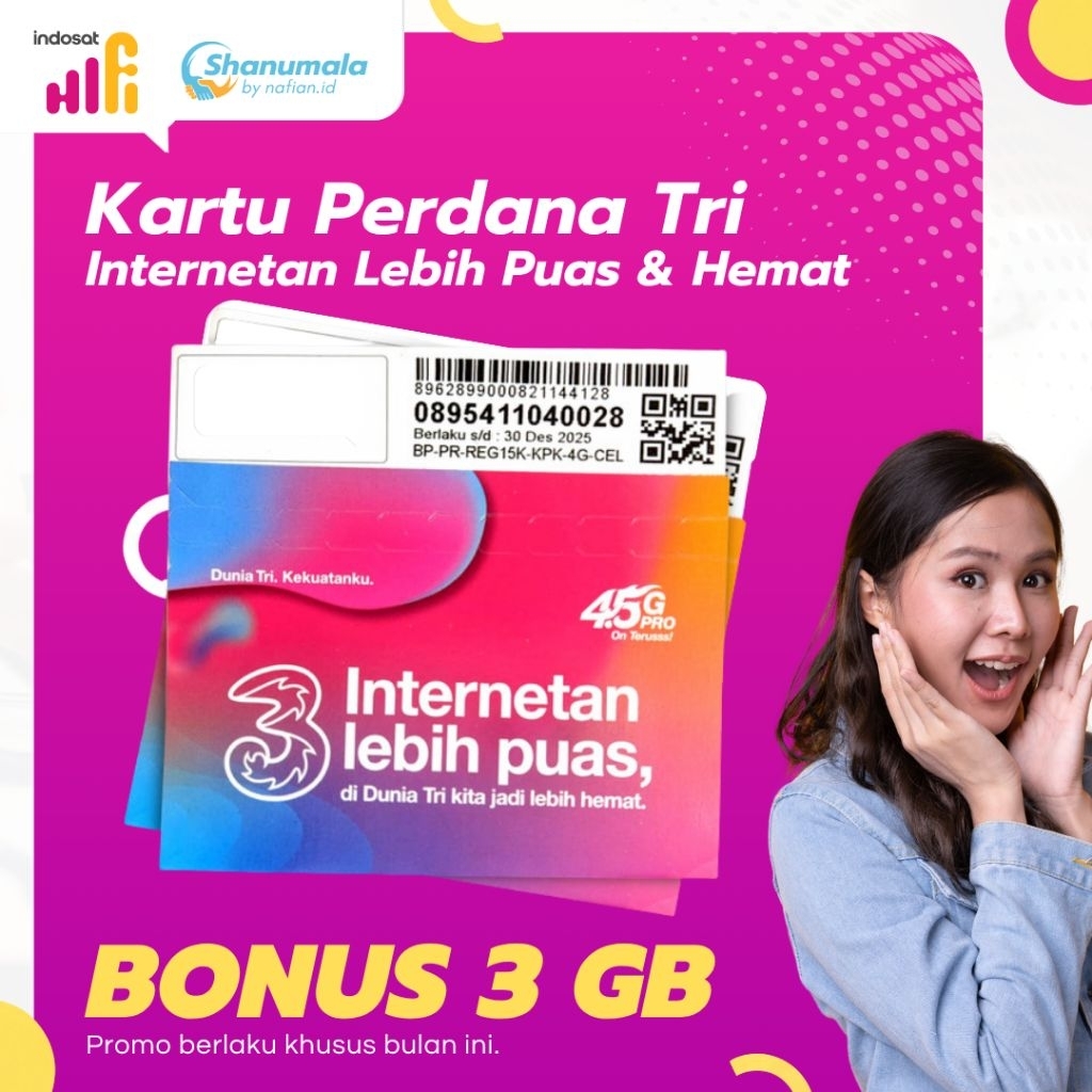 Kartu Tri - Perdana Tri Paket 3 GB - SP Happy 3 GB