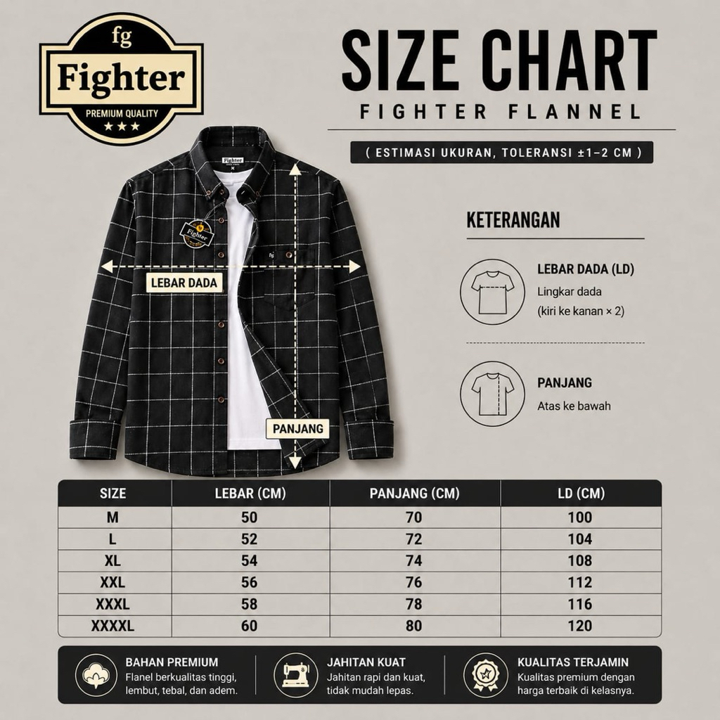 HOT SALE KEMEJA FLANEL VETERANO COKLAT PUTIH OVERSIZE JUMBO BAHAN LEMBUT & TEBAL