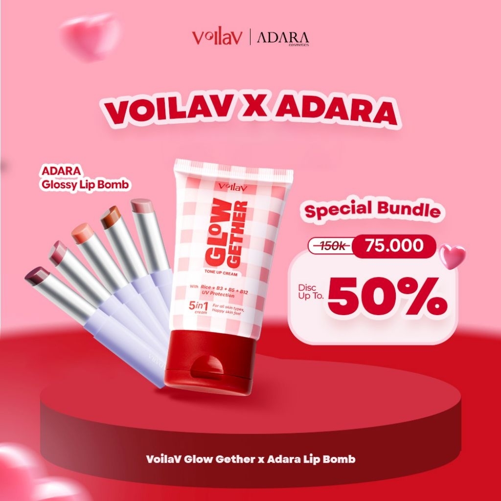 [BEST DEAL PACK] VOILAV BUNDLING ADARA LIP BOMB VoilaV Glow Gether Tone Up Cream 40g + ADARA LIP BOM