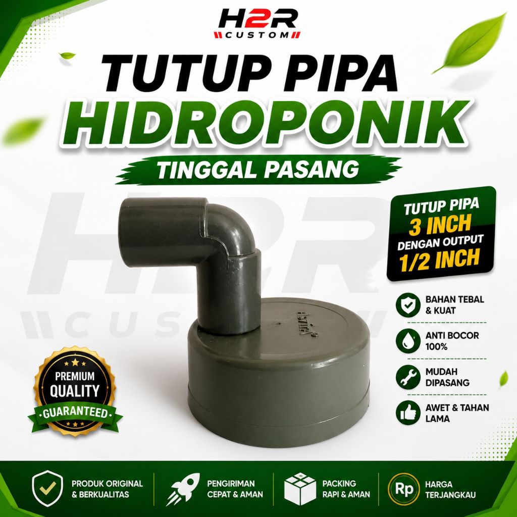 Tutup Pipa Hidroponik 3 Inch Dengan Output 1/2 Inch 3/4 Inch Full PVC