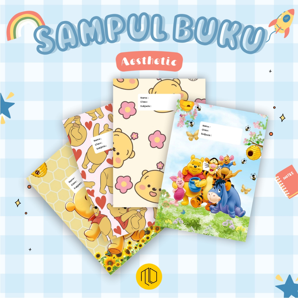 (Isi 10 Pcs) Sampul Buku Motif Winnie The Pooh - Sampul Buku Fancy Karakter Lucu Bahan Tebal / Ukura