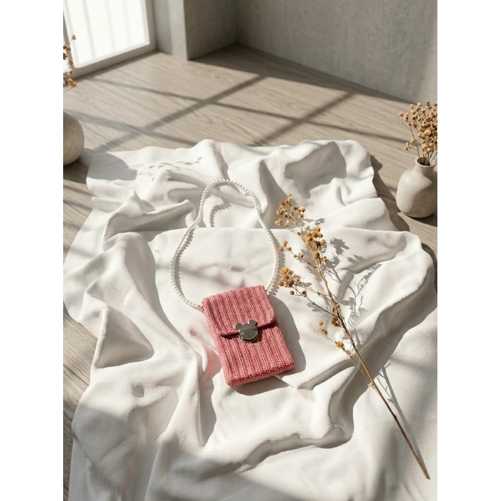 Dusty Pink Tas Selempang Rajut Hand Made/Tas Selempang Casual/Tas Rajut Simple