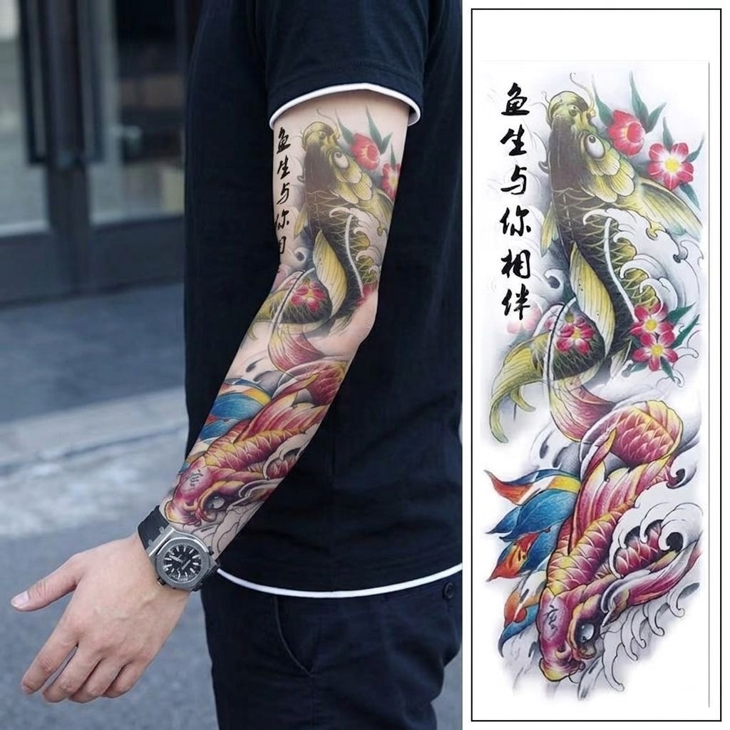 Tato Temporer Full Lengan Tangan Besar Cowok Cewek Tahan Air Tato Temporary Ikan Koi Merah KOI 001