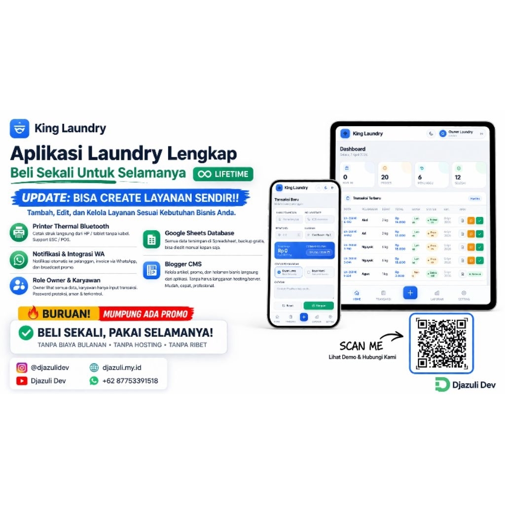 Source Code Aplikasi Laundry Platform Blogger dengan Spreadsheet Terintegrasi WA