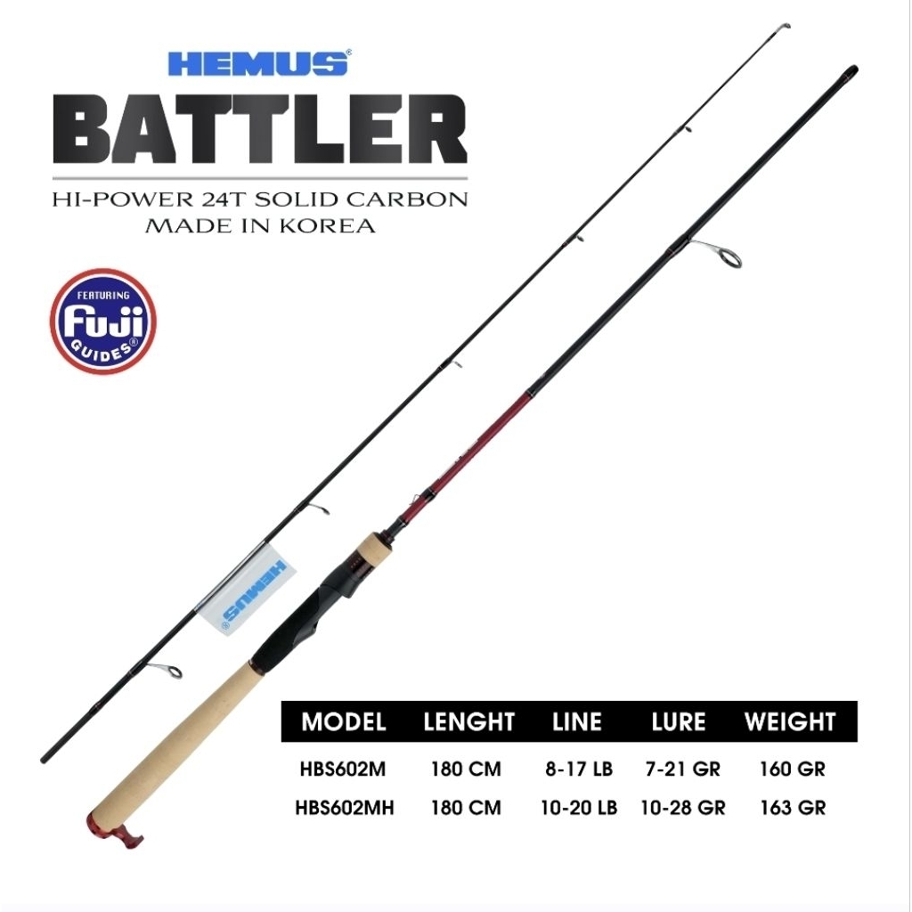 Hemus Joran Pancing Carbon Solid Battler Fuji New Concept dengan Full Fuji Ring & American Style Han