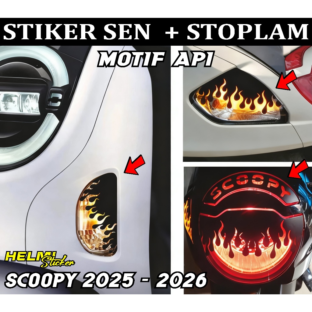 cutting sticker lampu sen & lampu stop motif api scoopy 2024,2025,2026 keren terbaru