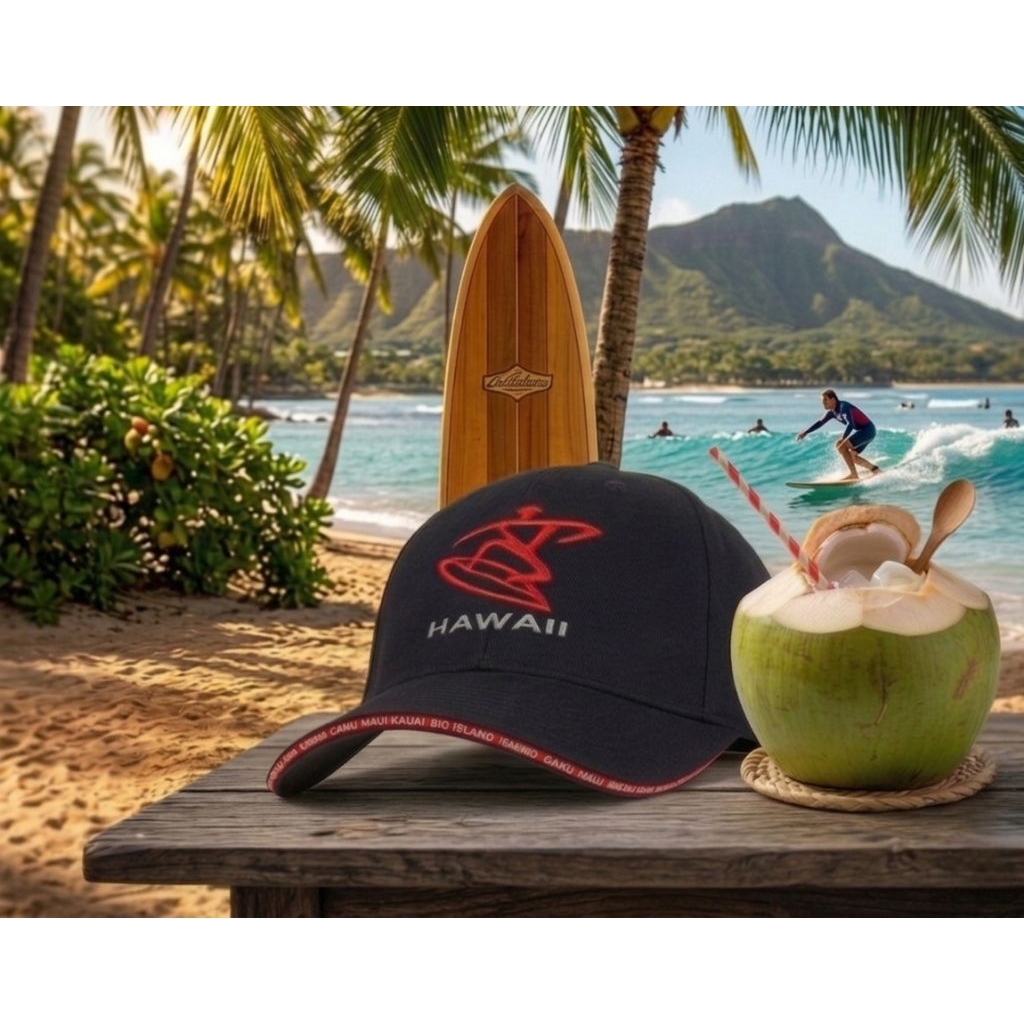 Topi Logo Orang Surfing Hawaiian Headwear Original Second Warna Hitam