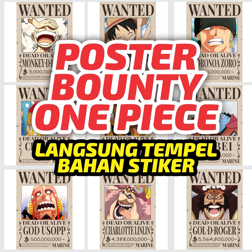 Poster Stiker Bounty One Piece SIZE A6 | Poster Wanted One Piece Poster One Piece | CICAMARU