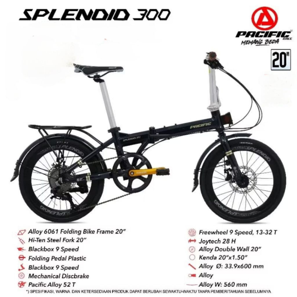 Sepeda Lipat 20 Inch PACIFIC SPLENDID 300 Alloy 8 Speed Rem Cakram