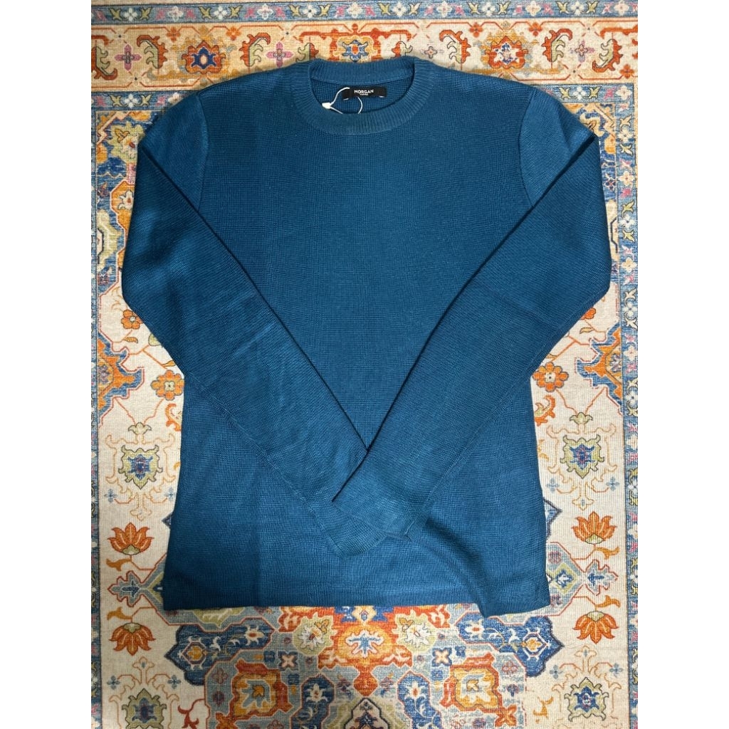 KAOS RAJUT LENGAN PANJANG morgan, warna denim