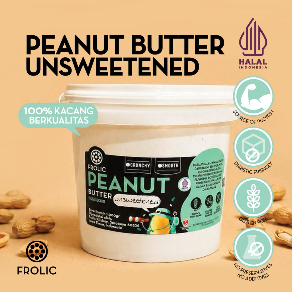 FROLIC Peanut Butter - Selai Kacang Alami Bulk Food Service Kiloan 1 Kg Olesan Roti Bahan Topping Ba