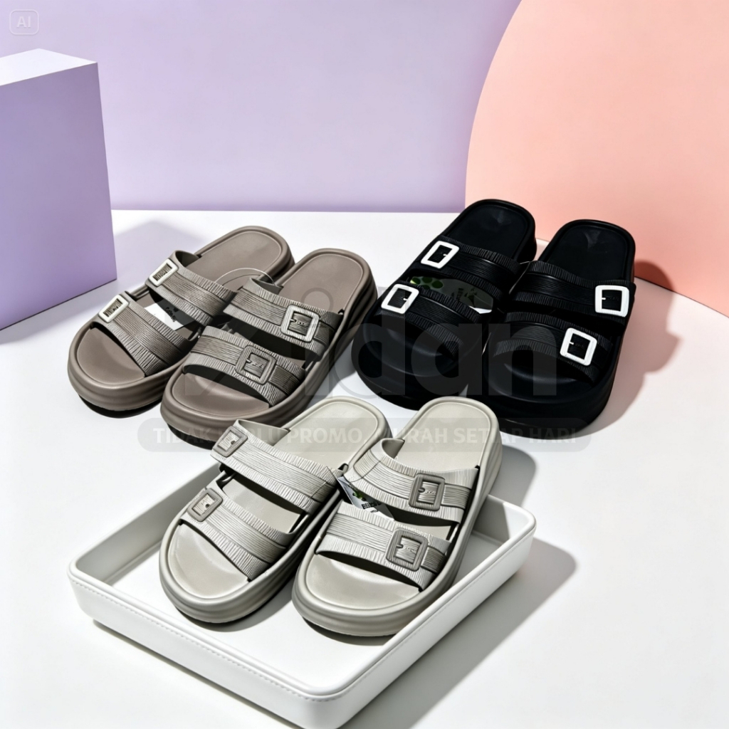 Sandal Selop Cewek ALIBABA BC 2415 | Sandal Wanita Kekinian Double Strap Buckle Nyaman