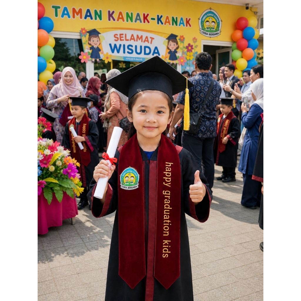 SELEMPANG WISUDA CUSTOM ukuran anak TK BAHAN BLUDRU PREMIUM