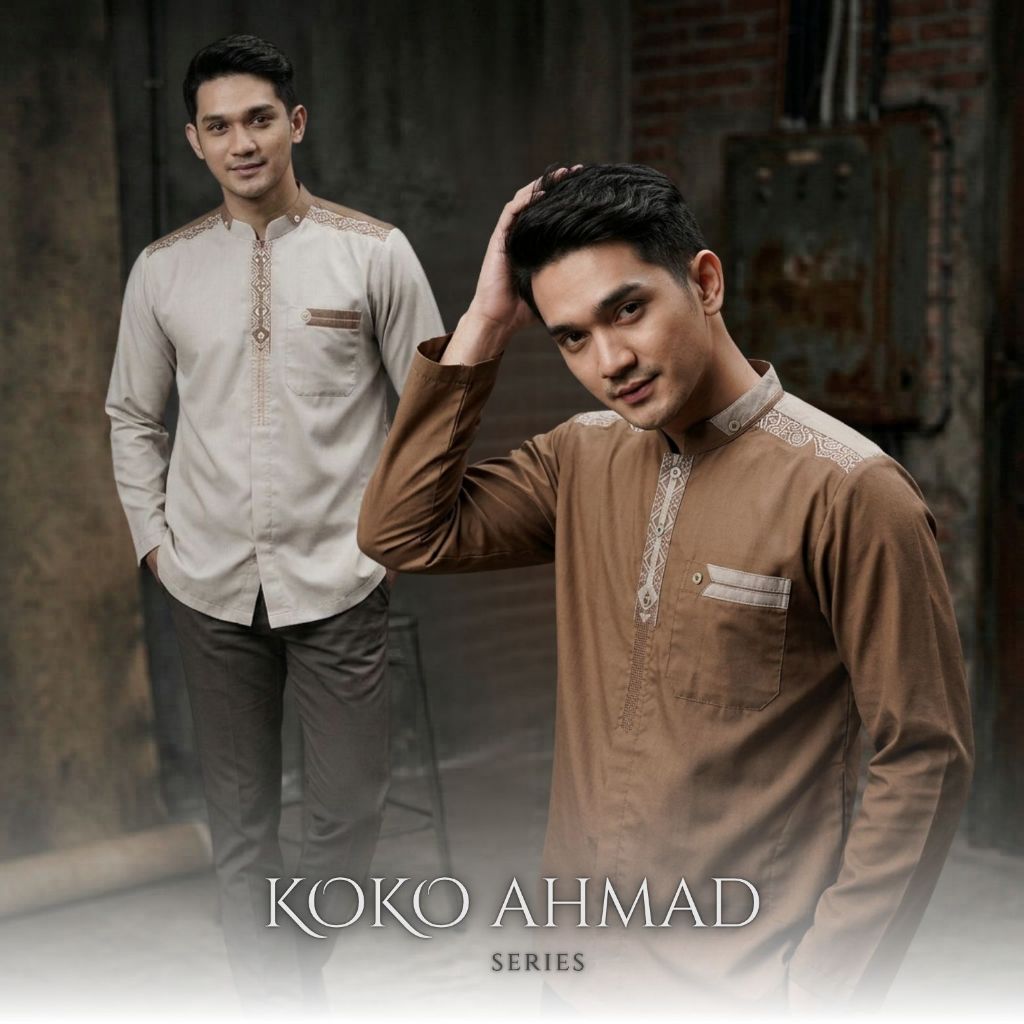 [Asriyani] Baju Koko Lengan Panjang Series Ahmad Katun Slup Raja Terbaru Kombinasi Bordir Regular Fi