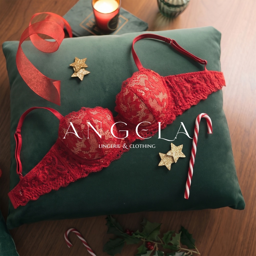 ANGELA JAPAN Judy Bra BH Push Up Set Kawat Celana Dalam Wanita Beha Lingerie Fashion Merah