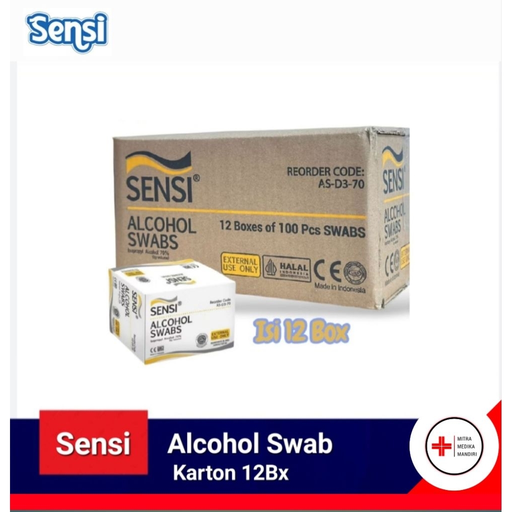 Sensi Alcohol Swabs Alkohol Swabs Tissue Alkohol Tissue Alcohol Karton 12Bx - 100pcs per box