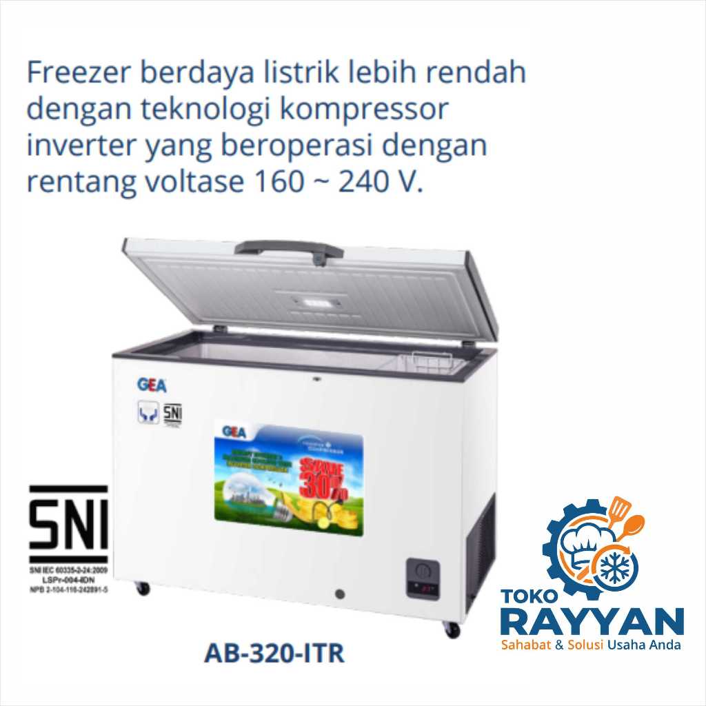FREEZER BOX GEA AB-320-ITR KOMPRESOR INVERTER KAPASITAS 318 LITER LAMPU INTERNAL