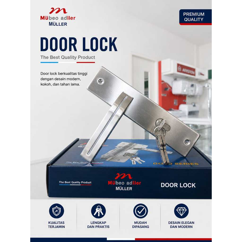 HANDLE PINTU SET BESAR MULLER 975277 STAINLESS ORIGINAL