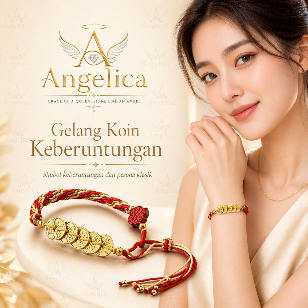 Gelang Tali Merah Koin 5 Kaisar Forbidden City | Gelang Feng Shui Keberuntungan | Five Emperor Coins