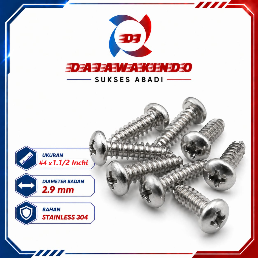 Sekrup Tapping Stainless 4 x 1 1/2 / Tapping PH Stainless 304
