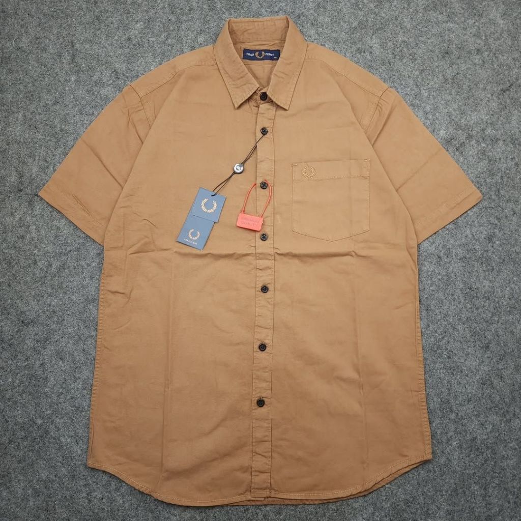 Kemeja Lengan Pendek Pria Polos Mocca Fred Perry Premium Quality FPM0002