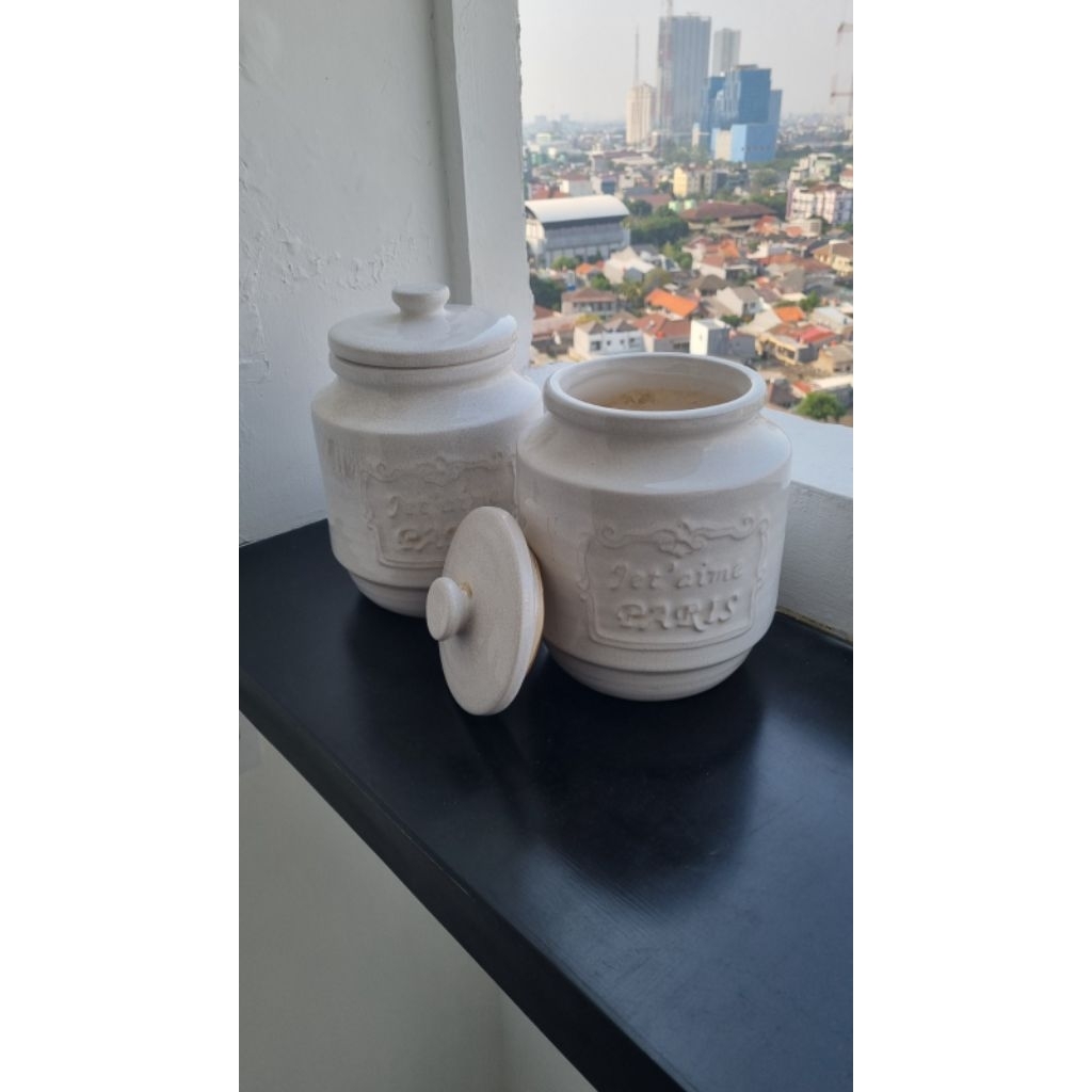 Toples keramik putih - tempat penyimpanan - toples keramik