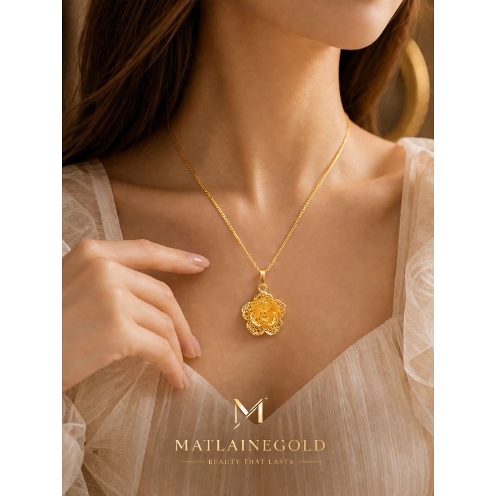 Matlaine - Kalung Wanita Bunga Mawar Gold Korea Titanium Xuping Anti Karat Anti Alergi Anti Hitam