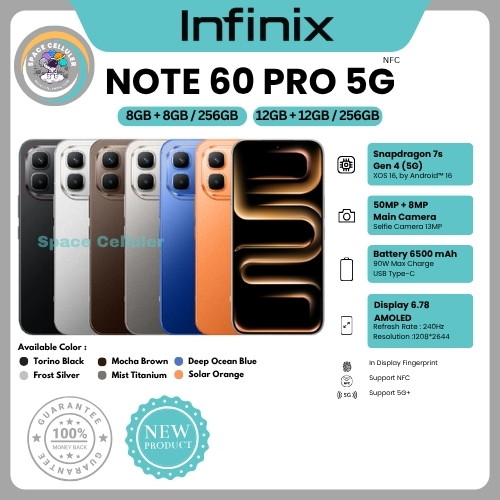 HP INFINIX NOTE 60 PRO 5G NFC 12/256, 60 PRO 5G NFC 8/256 & 60 5G 8/256 (BNIB)