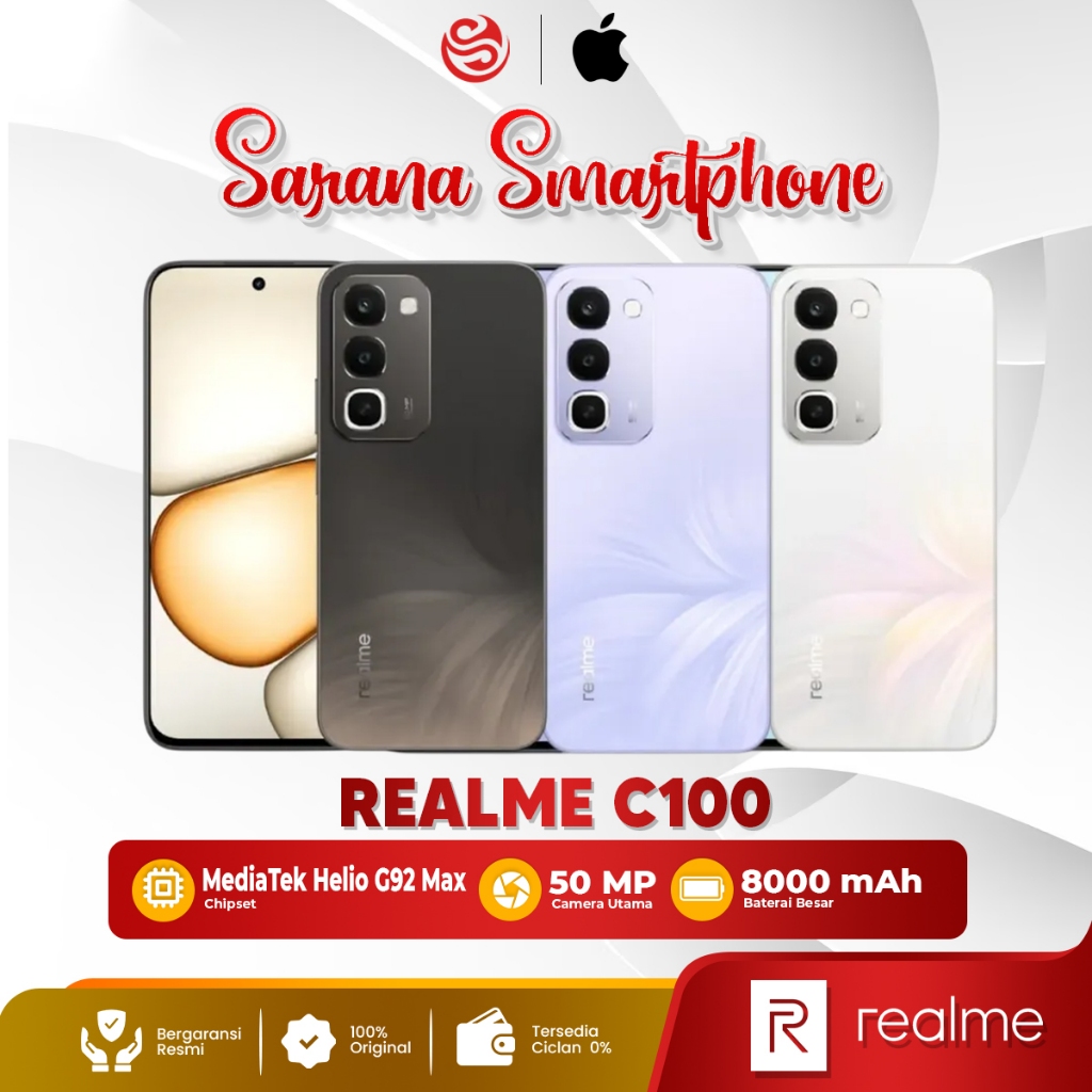 Realme c100 4g 6/128Gb 8/256Gb HP Android Original Baterai 8000mAh IP69 Tahan Air Debu Garansi Resmi