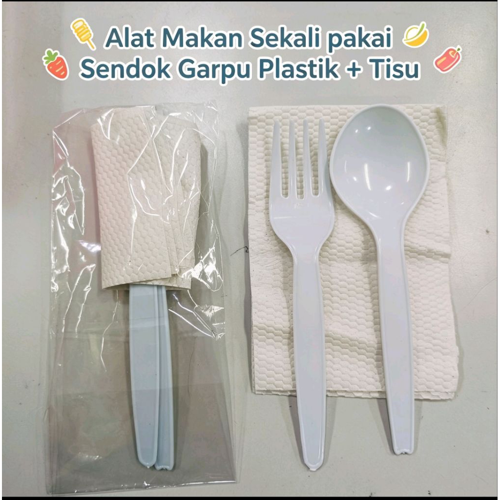 Set Alat Makan Katering Sendok Garpu Plastik  + Tisu Sekali Pakai