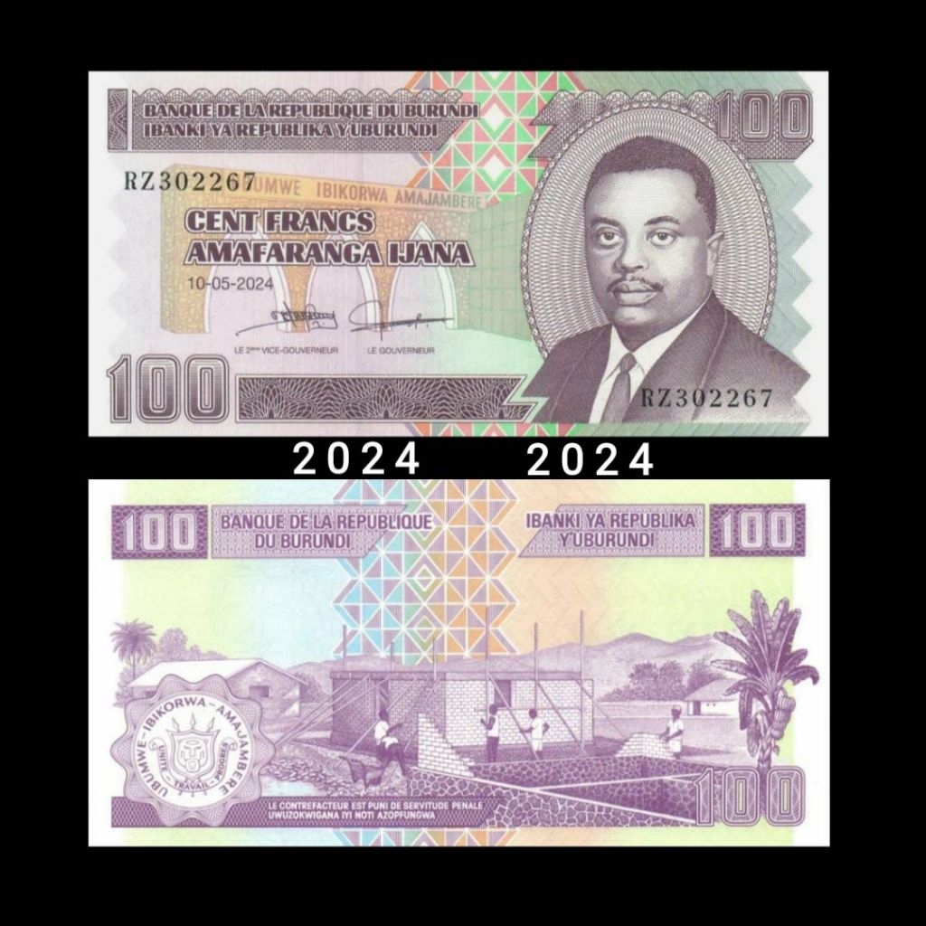 UANG BURUNDI 100 FRANCS 2024 UNC GRESS ORIGINAL AFRICAN BANKNOTE