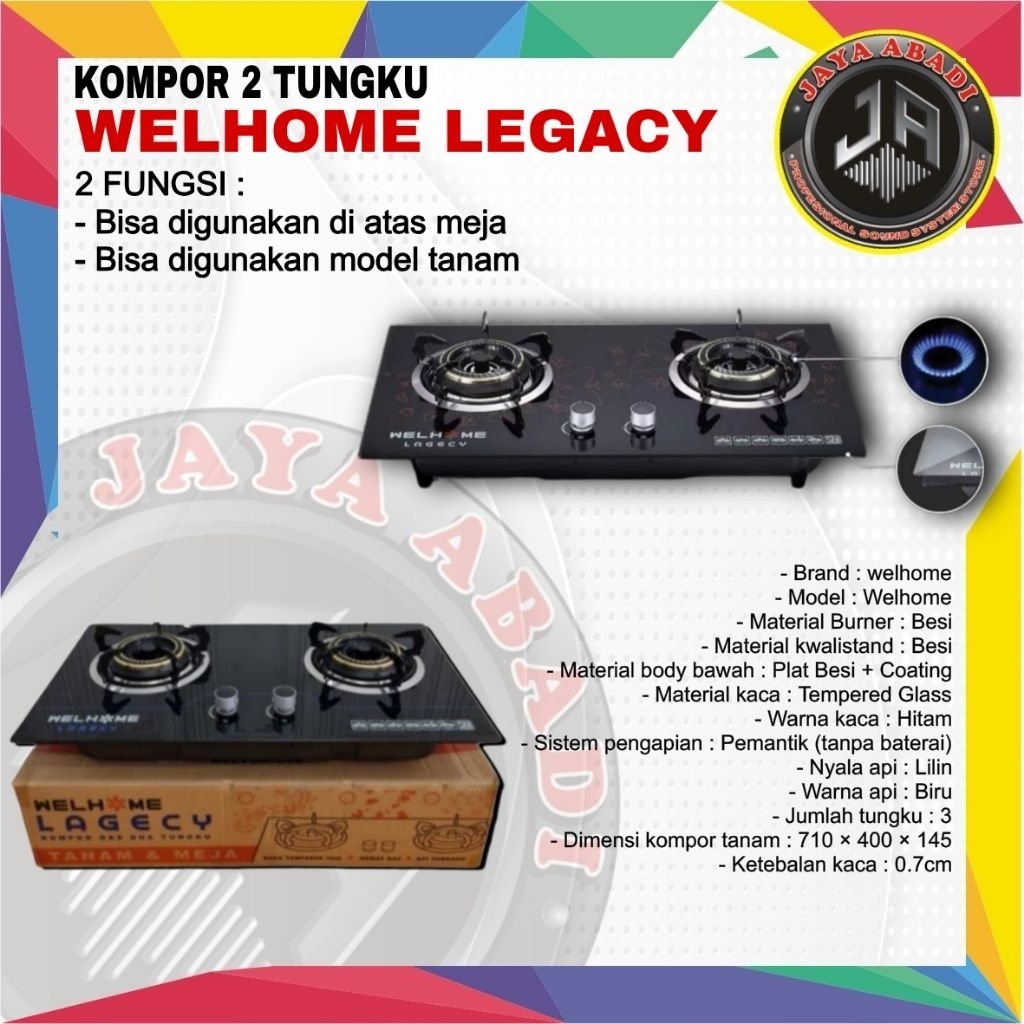 KOMPOR GAS MEJA 2 TUNGKU WELHOME LEGACY ORIGINAL