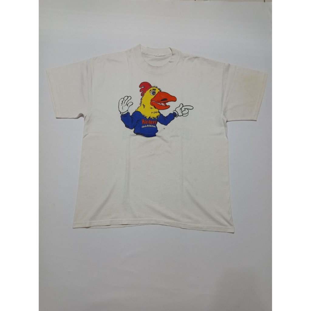 Kaos Vintage 90s Chicken Hardees Single Stich Atas Build Up Warna Putih Size L Second Brand 90s