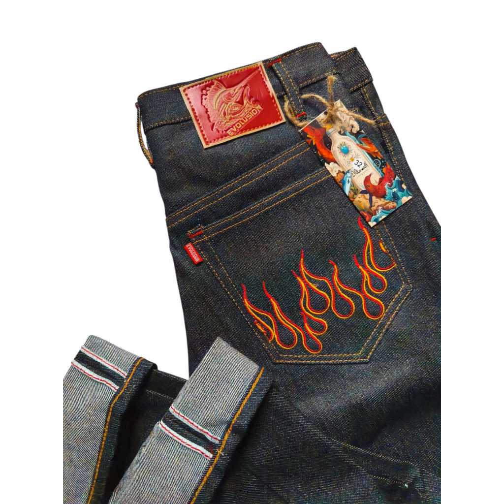 EVOLUSION FEROX Celana Denim Selvedge Pria Raw Denim 140z IndigoCelana Jeans Pria Straight