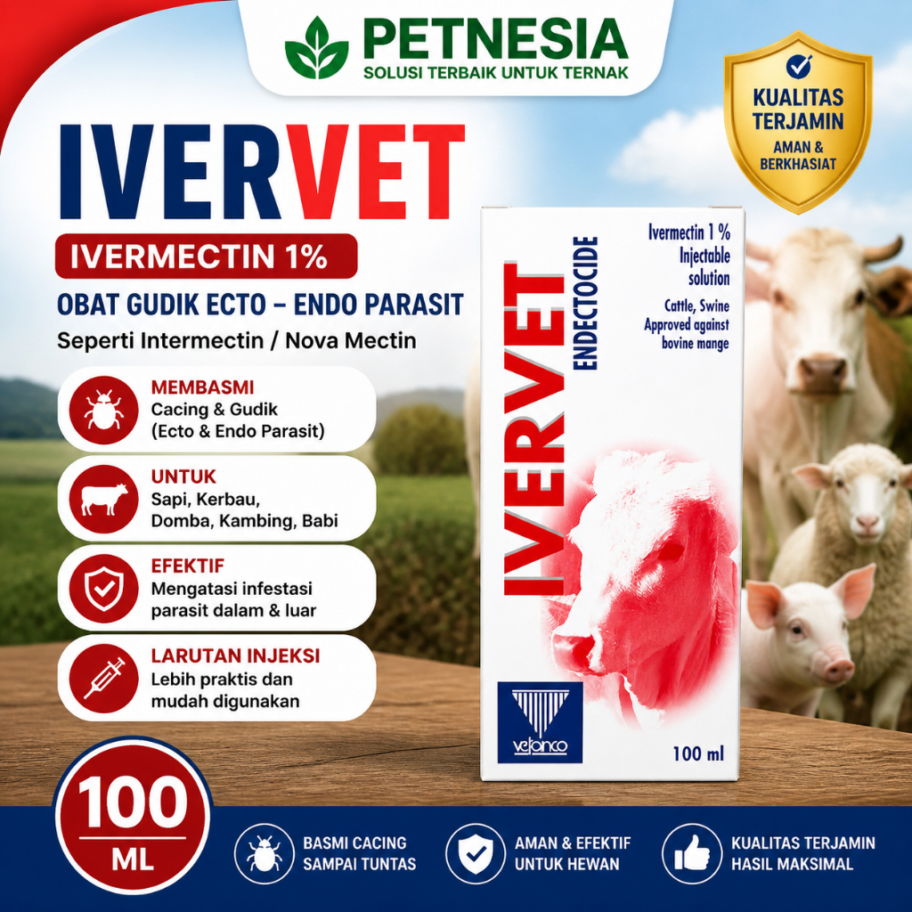 IVERVET 100 ML - Obat Gudik Ecto Endo Parasit Seperti Intermectin Nova Mectin