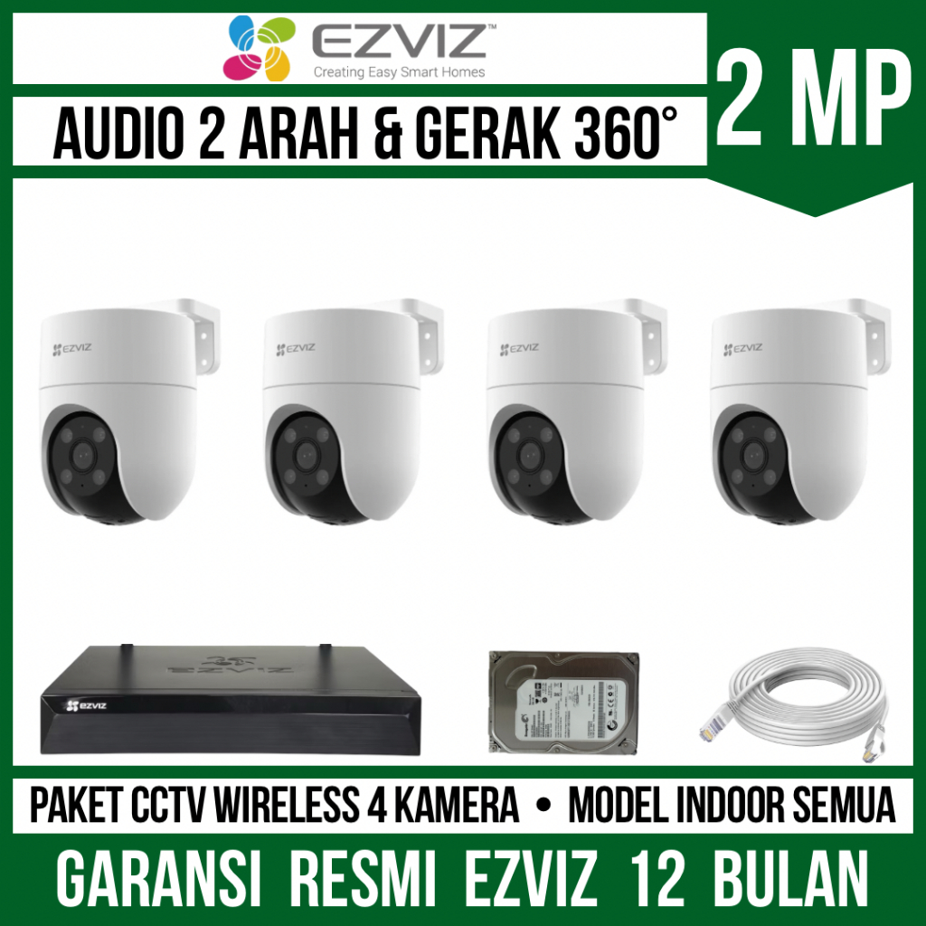 Paket CCTV Ezviz 2MP 4 Channel 4 Kamera Outdoor WIFI Camera CCTV Wireless