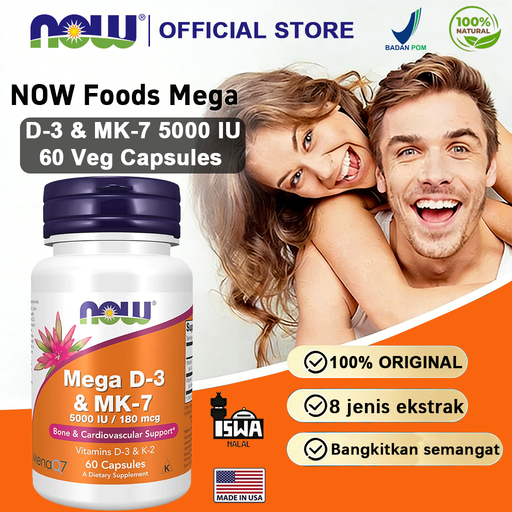 NOW Vitamin Mega D3 K2 MK7 5000 IU 60cap- jantung hipertensi kolestrol[NEW][100%Impor asli][COD]D-3 