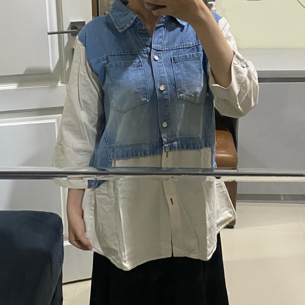tunik kemeja jeans putih wanita daily, formal, casual -preloved
