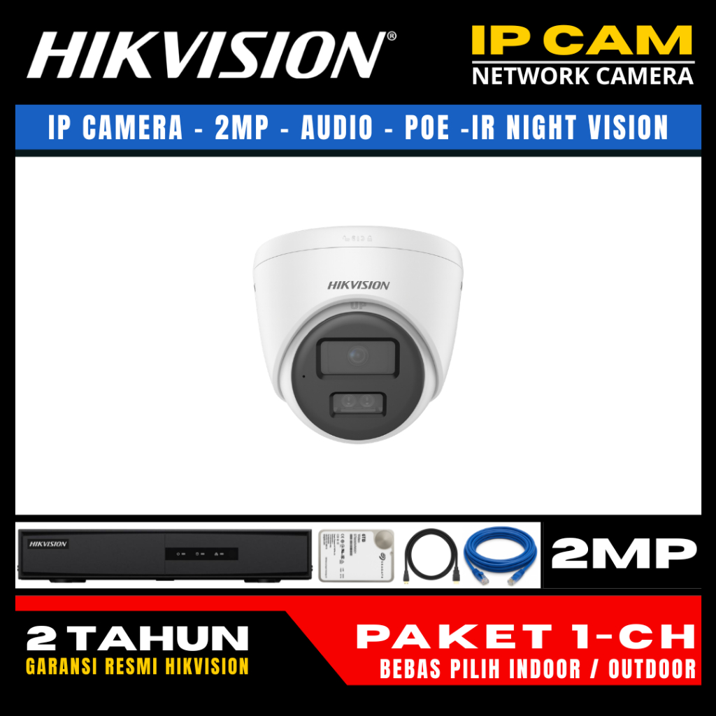 paket cctv hikvision ip camera 2mp audio 4 channel 1 kamera ip camera cctv