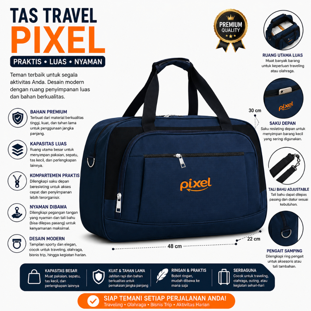 TRAVEL BAG TAS PAKAIAN PIXEL MULTIFUNGSI TAS PIKNIK LIBURAN TAS MUDIK