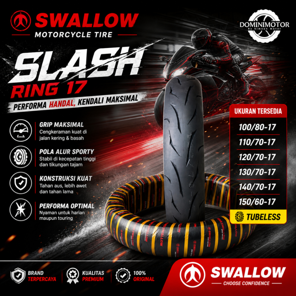 Swallow Slash Ban Motor Ring 17 100/80 110/70 120/70 Ban Tubles Ban Ring 17