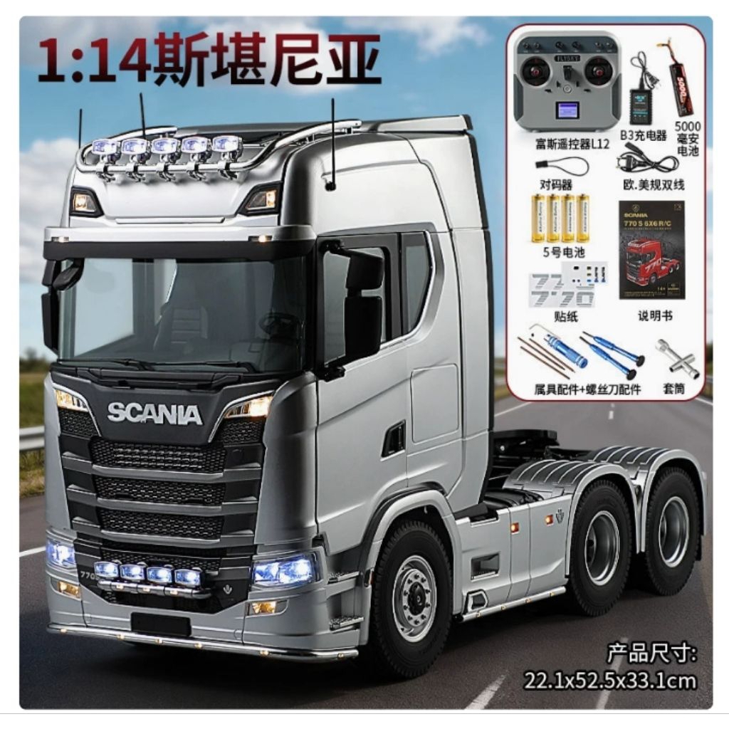 Rc truk Kabolite 770S 1:14 Scania 770S 1/14 Hidrolik 6X6Truk Derek RC Elektrik Traktor 6WD Penggerak