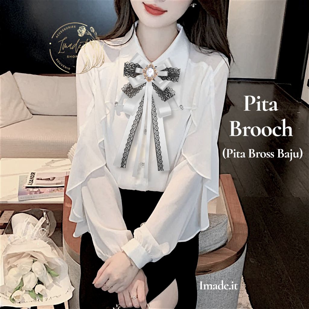 Pita Hias Bross Baju | Pita Renda Satin | Brooch Lace Ribbon Bow | Pita Aksesoris Baju