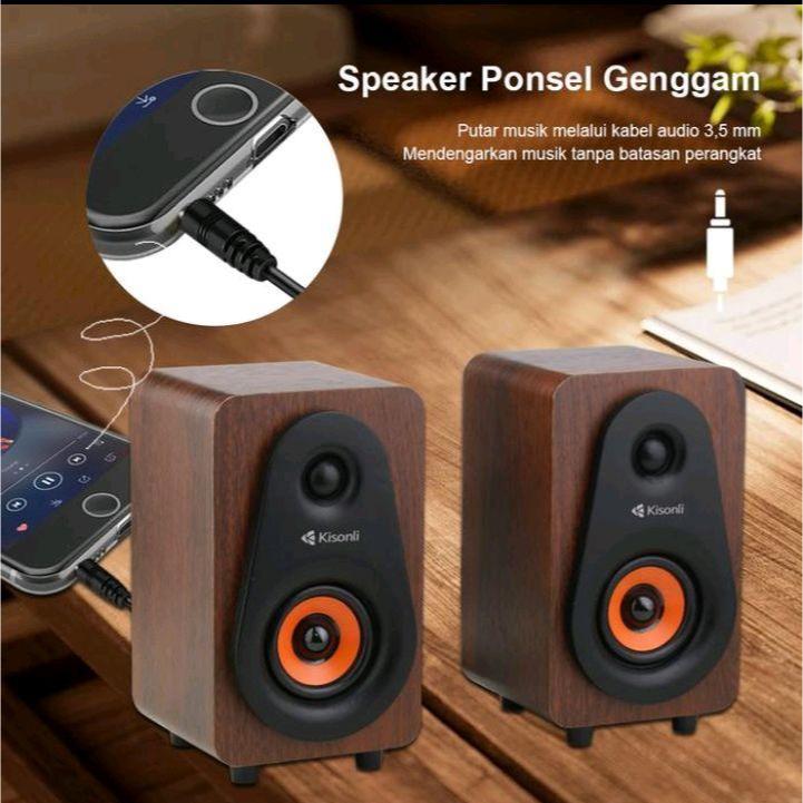 KISONLI Speaker Komputer/Laptop Motif Kayu T009 Speaker PC Dekstop Multimedia