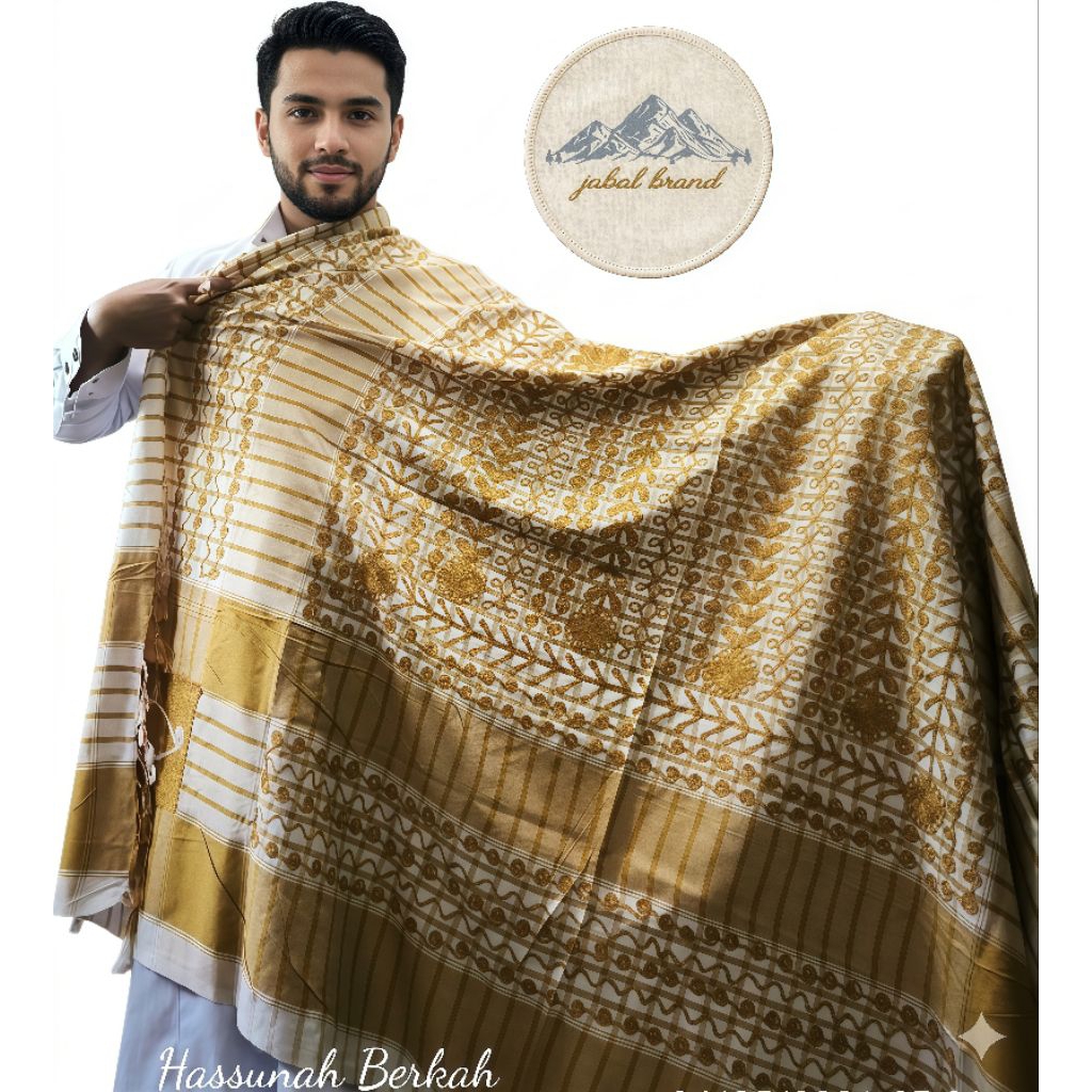 Imamah Hijazy Kuning Cerah - Sorban Kepala Sulam Bordir Premium 145x145 cm